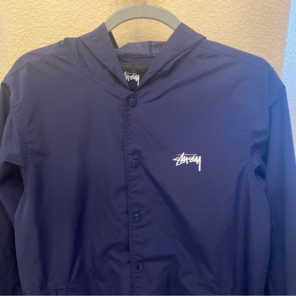 STUSSY Navy Graphic Lightweight Snap Button Hoodie Jacket Size Small-Unisex - Picture 4 of 9